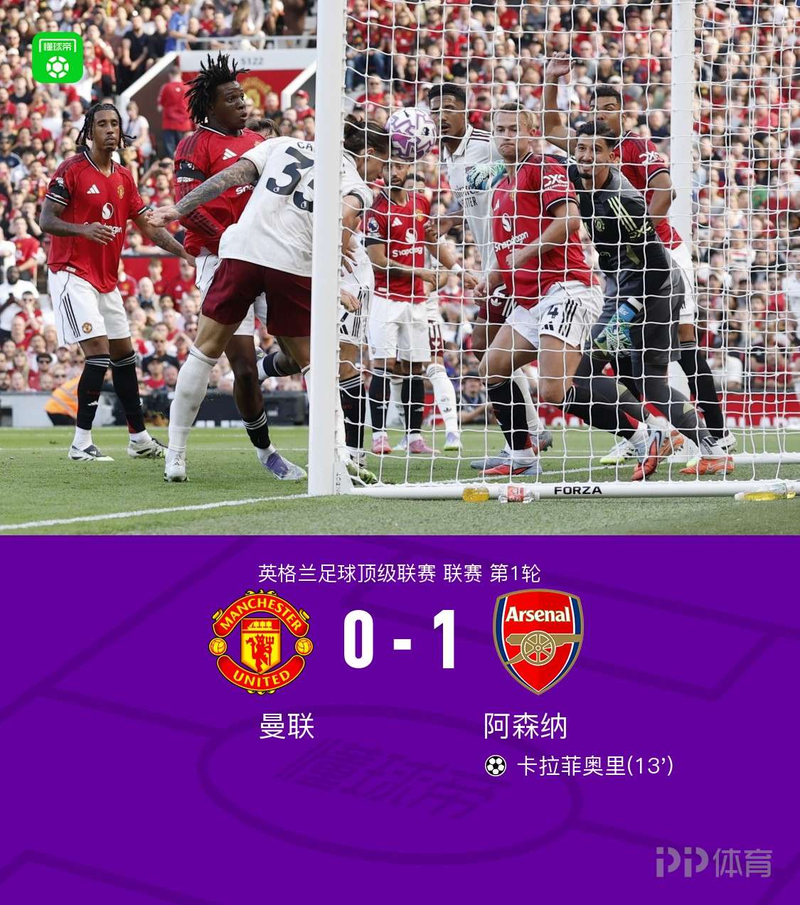阿森納以1-0擊敗曼聯 卡爾菲奧利贏了 庫納哈跌落到罰球區 沒有一點