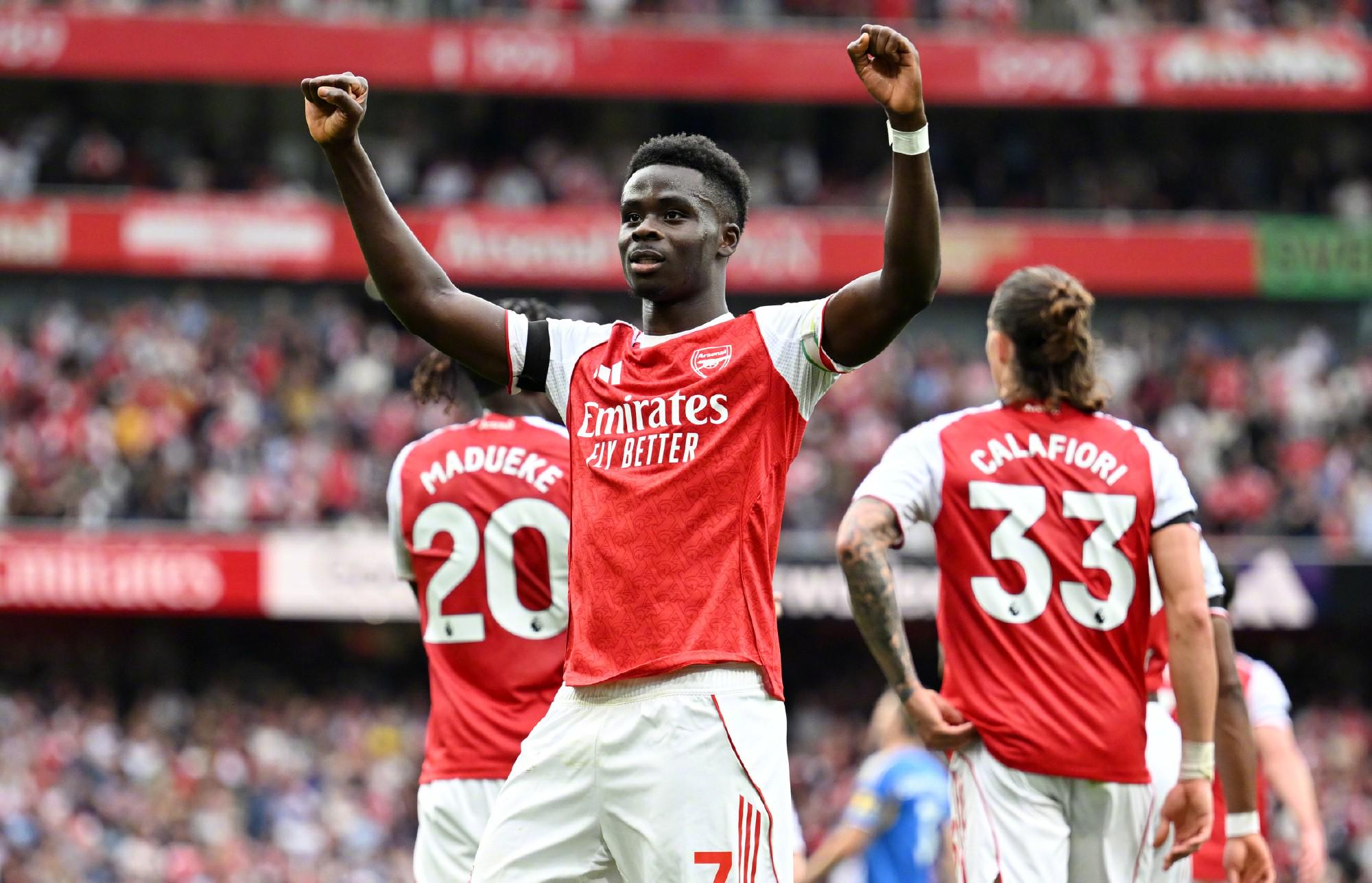 薩卡（Saka）在英超聯(lián)賽中為阿森納（Arsenal