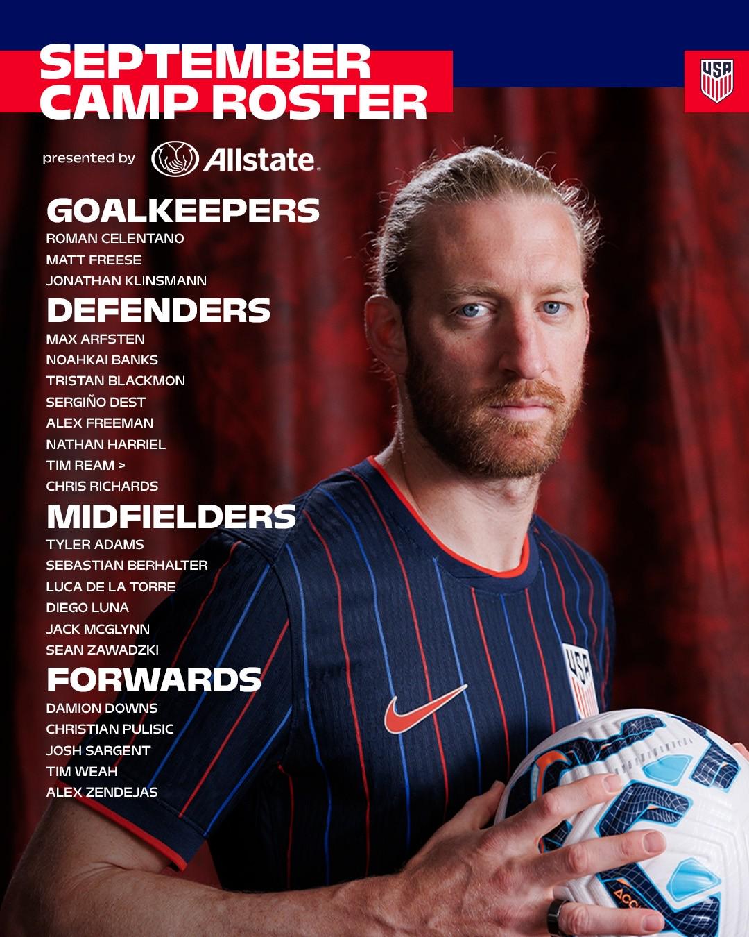 美國陣容：Pulisic Weiah Jr. Return Dester和Taylor Adams在名單上
